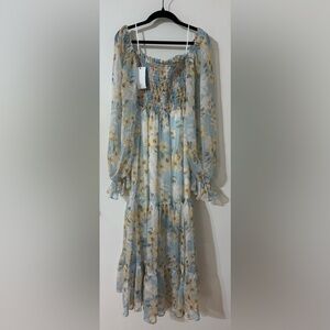 Floral Blue and Cream Women's Dress